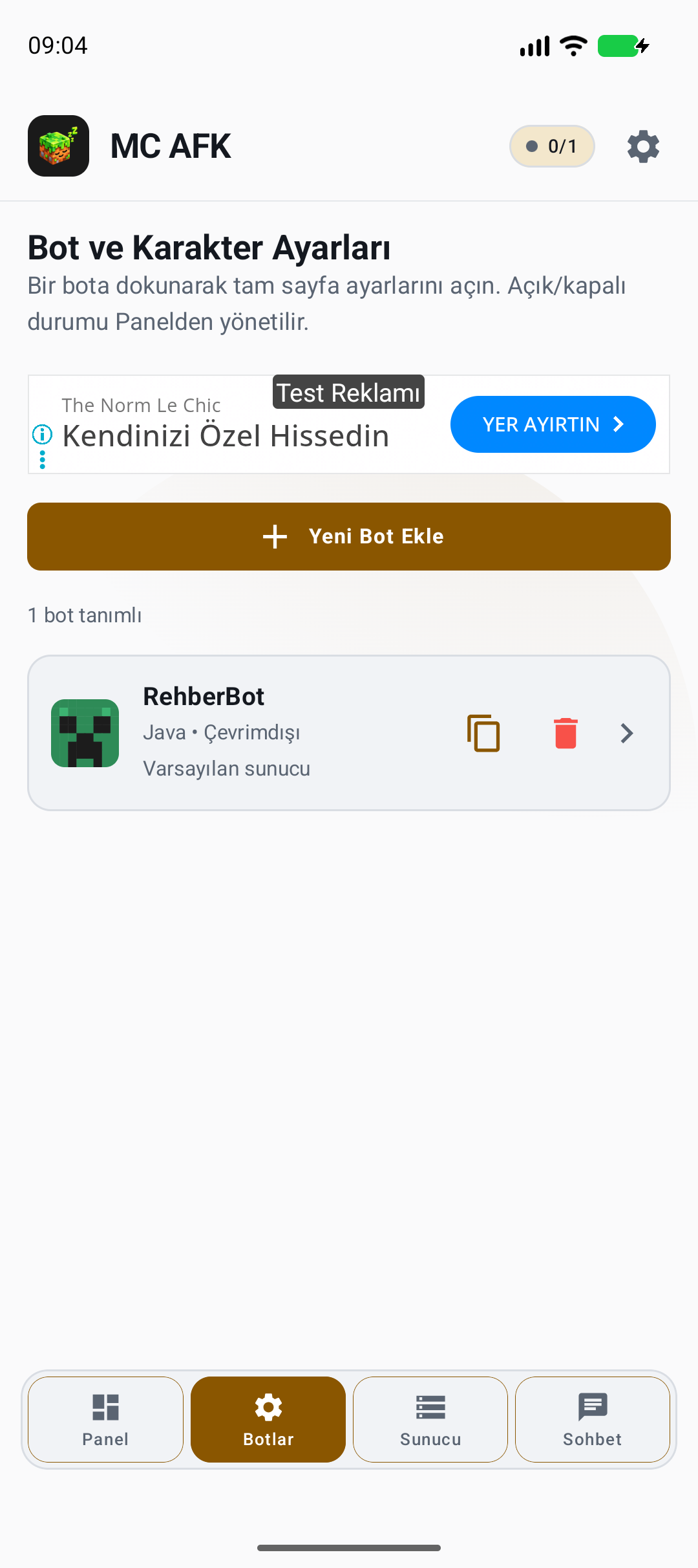 Botlar ekranı